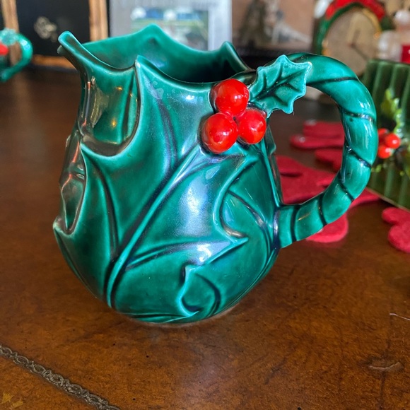 Vintage Lefton Set Creamer & Sugar bowl w/lid-Holly Berries #1355 - Picture 5 of 16